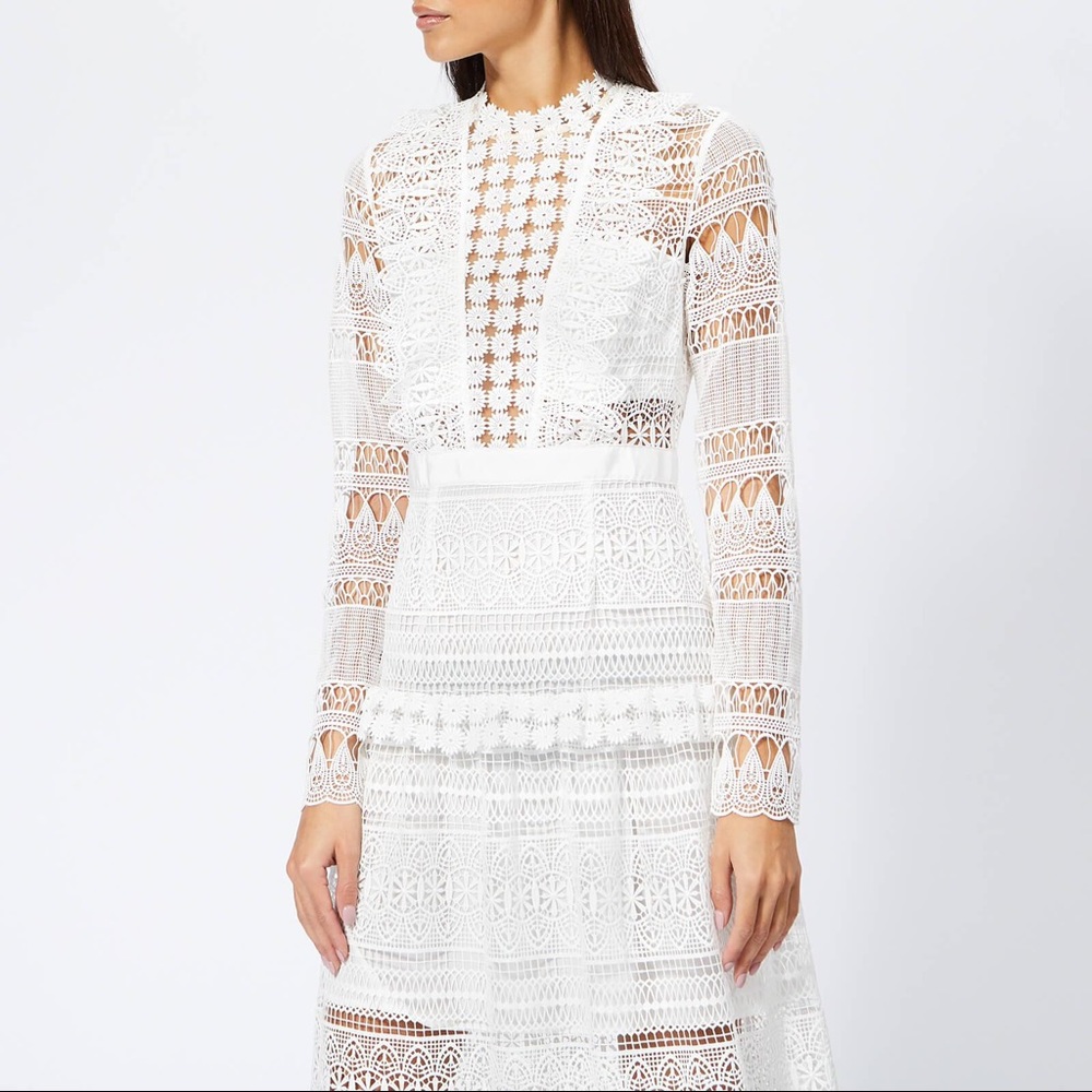 Self-portrait Spiral Lace Paneled Midi Dress